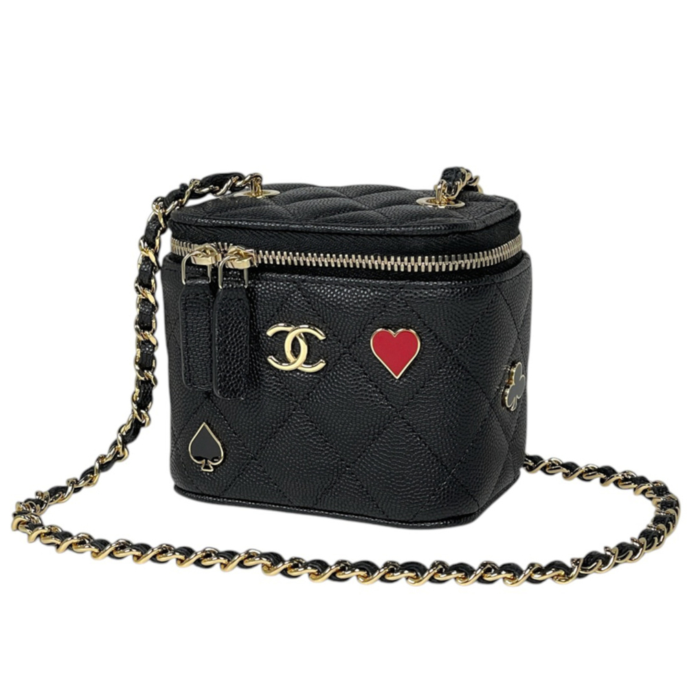 Chanel CHANEL Shoulder Bag Small Vanity Matelassé Coco Mark Caviar Skin Black...